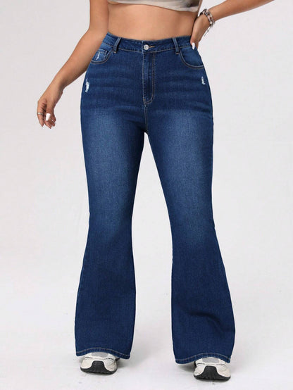 ICON Plus Size Women's Distressed Flared Jeans