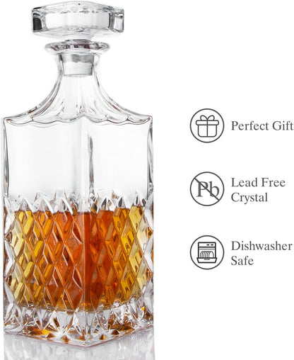 Whiskey Decanter,849Ml Non-Lead Crystal Whiskey Decanter with Stopper in Gift Box,Premium Bourbon Decanter,Liquor Decanter for Whiskey,Bourbon,Whiskey Carafe for Men