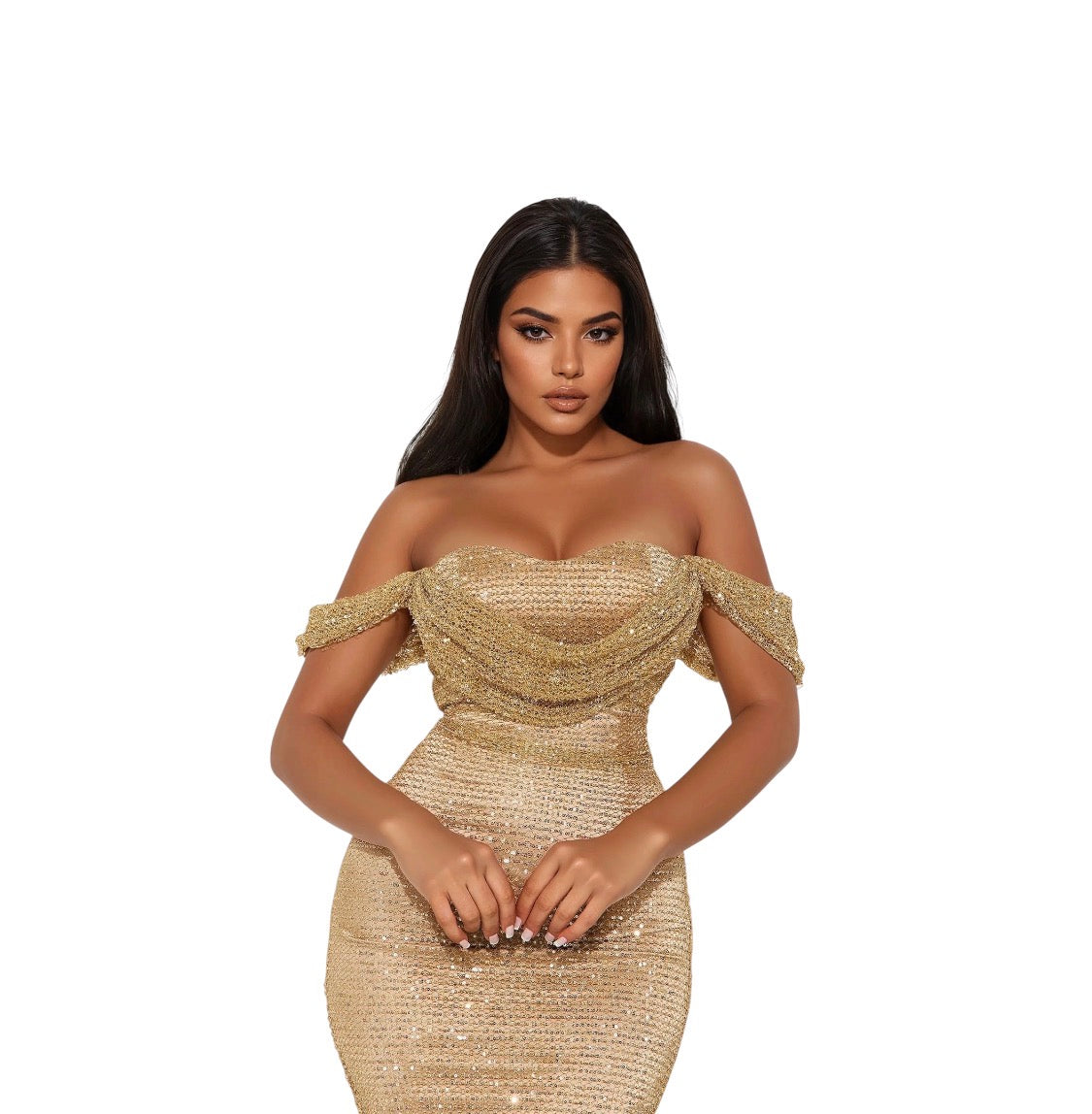 Staying Golden Sequin Midi Dress Gold