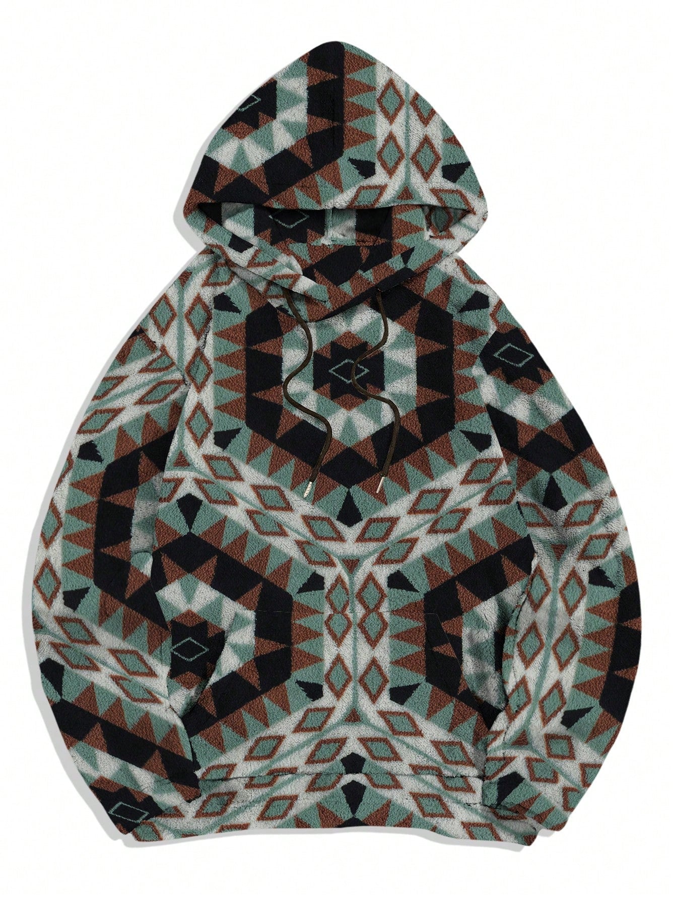 Men'S Totem Print Hooded Sherpa Fleece Sweatshirt