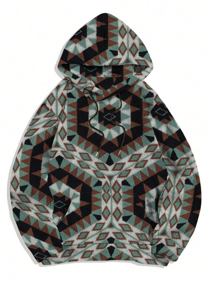 Men'S Totem Print Hooded Sherpa Fleece Sweatshirt