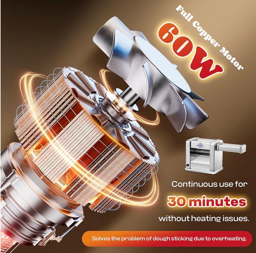 Moongiantgo Electric Pasta Maker Stainless Steel Puff Puller with 3 Blades 2 mm/4 mm/6.5 mm for Spaghetti, Fettuccine, Ravioli, 7 Degree of Adjustable Thickness for Home Use (3 Blades)