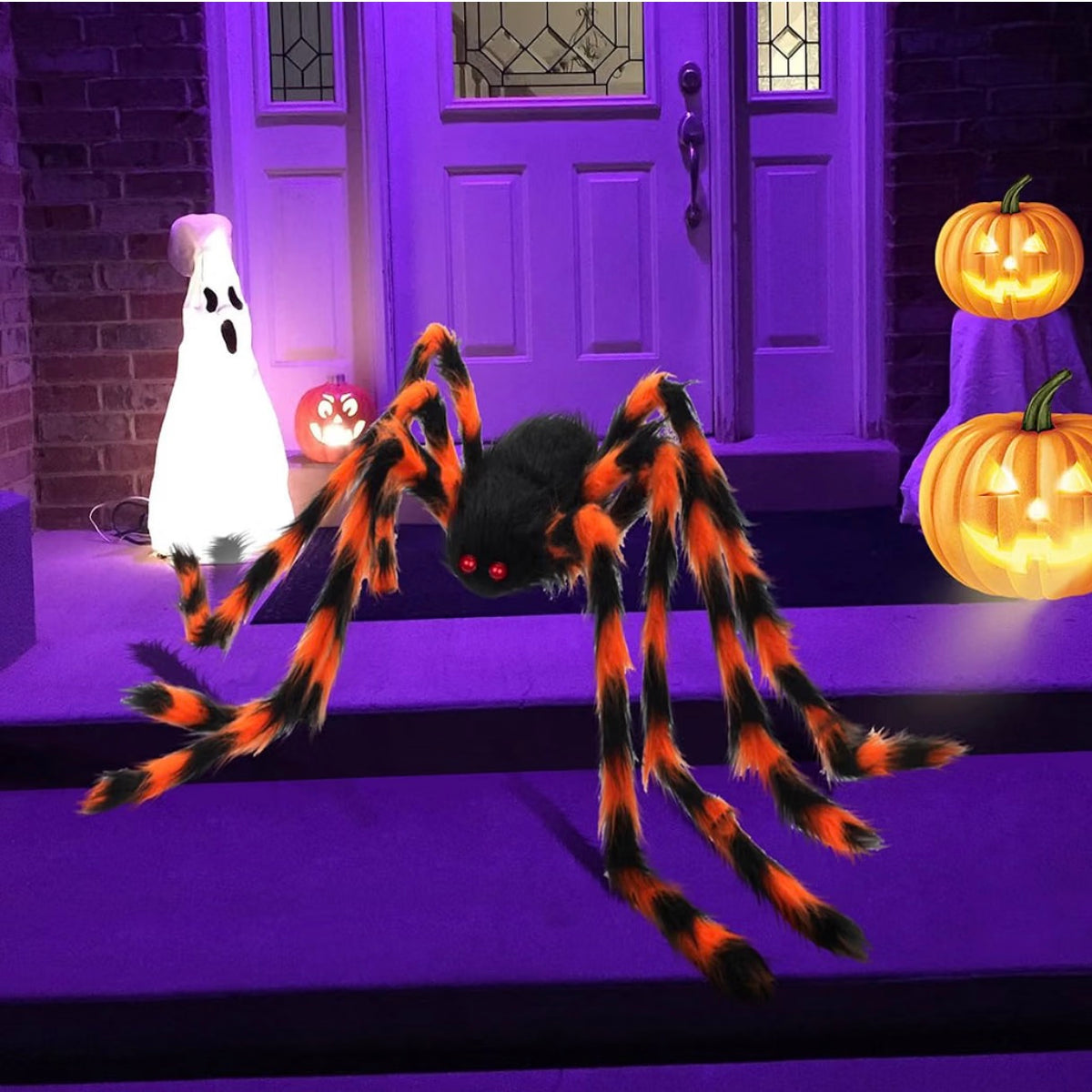 AMLOOPH 59-Inch Orange Halloween Spider Set with Bats & Cobwebs | Minja Superstore