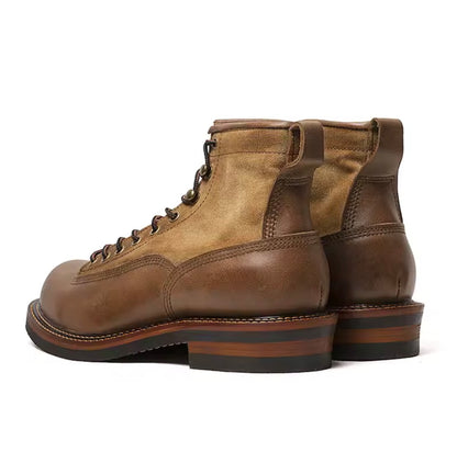Men's Retro Work Boots High Top Lace-Up Ankle Boots, British Style Canvas Casual Shoes, Vintage Chunky Sole Footwear
