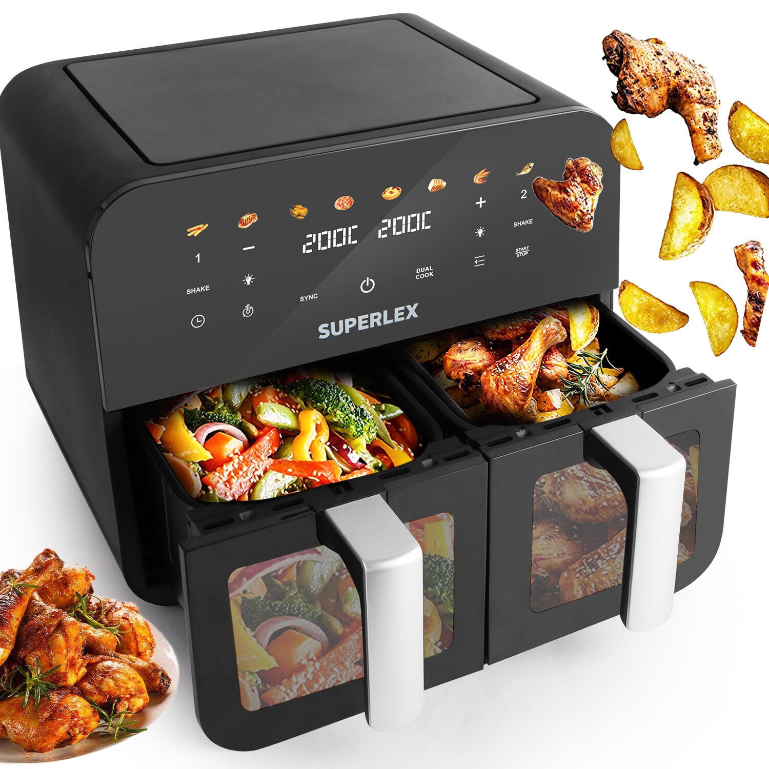 9L Dual Air Fryer 2400W Digital Cooker Oven 8-In-1 Healthy Frying Double Basket