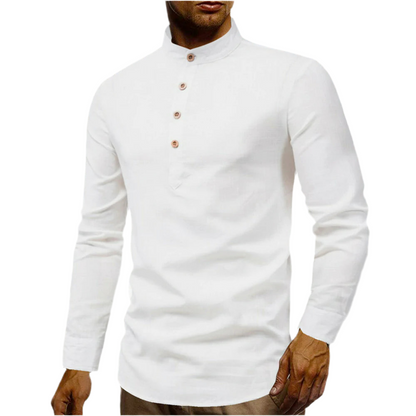 Mens Stand Collar Linen Shirt