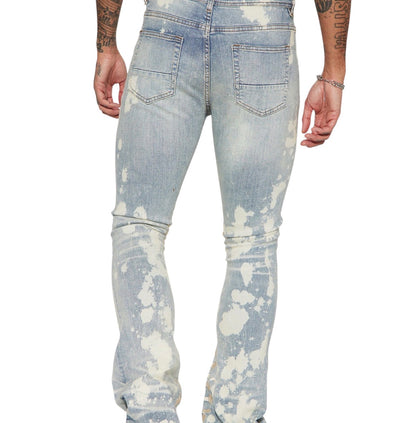 Ruthless Embroidered Stacked Skinny Flare Jeans Bleach Blue Wash