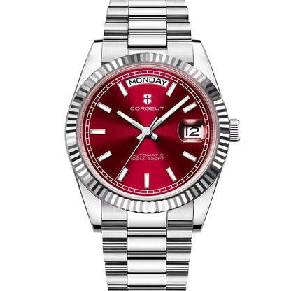 NH36 Mechanical Men'S Watch Date of the Week Show President Chain Strap Steel Case Watch Threaded Arc Bezel Waterp