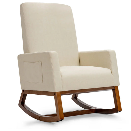 Upholstered Fabric Armchair with Rubberwood Base