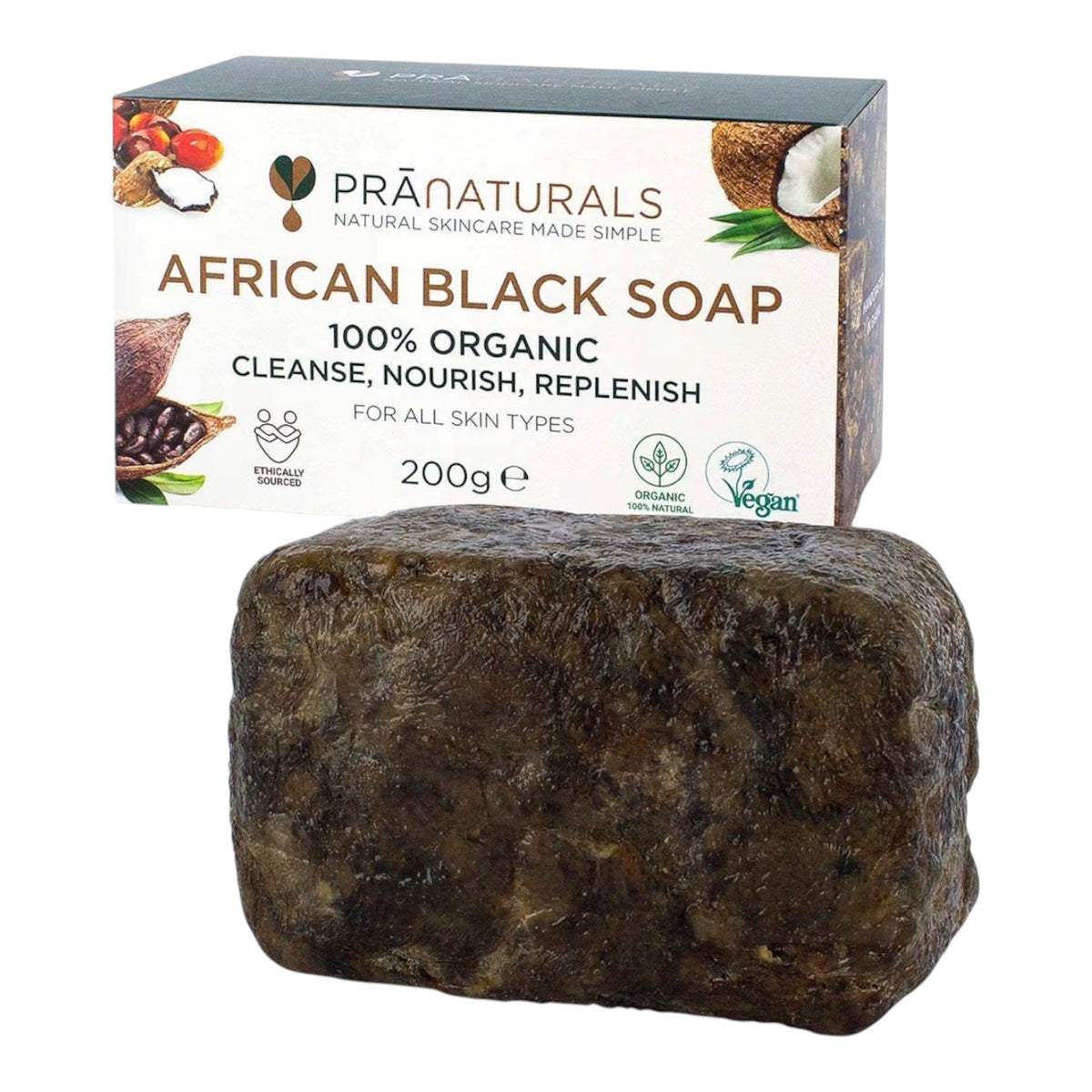 PraNaturals African Black Soap 200g | Organic Raw Ghana Soap
