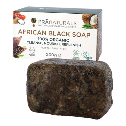 PraNaturals African Black Soap 200g | Organic Raw Ghana Soap