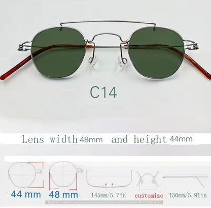 Retro style handmade screw free UV400 polygonal sunglasses ultra light vintage fashion double nose bridge sunnies