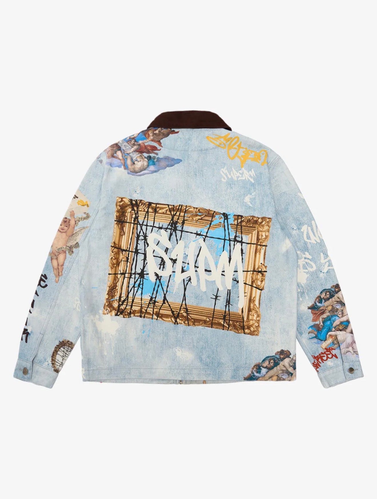 ARTISTIC PATCHES GRAPHIC DISTRESSED DENIM JACKET