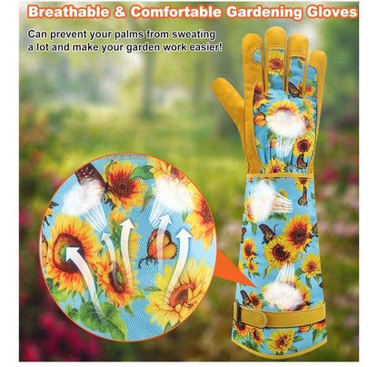 DLY Thorn-Proof Leather Gardening Gloves for Women with Forearm Protection