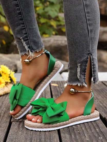 Women’s Bowknot Floral Flat Sandals for Summer Beach Wear
