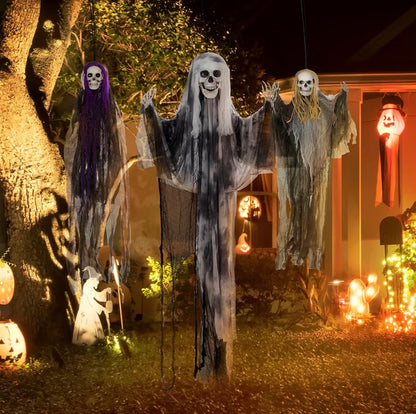 HOMCOM Hanging Skeleton Halloween Decorations Set of 3 90/110/170cm