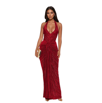 My Moment Pleated Maxi Dress Dark Red
