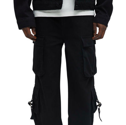 These Streets Cargo Buckle Straps Baggy Jeans Black