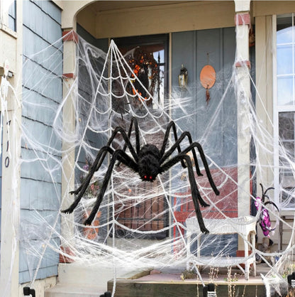 Giant Halloween Spider Web & 59-Inch Spider Decoration Set | 200-Inch Web