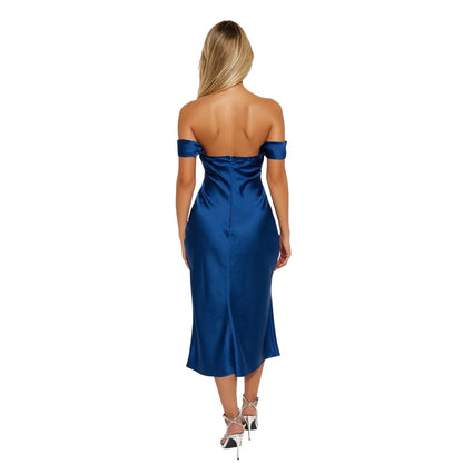 Nylah Satin Midi Dress Navy