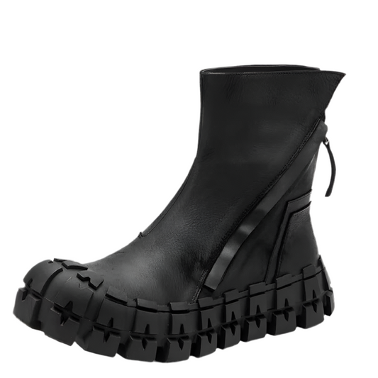 Spring Autumn New British Style Retro Chunky Gear Bottom Sewing Zipper Genuine Leather Men’s Mid-Calf Half Motorcycle Boots 2306