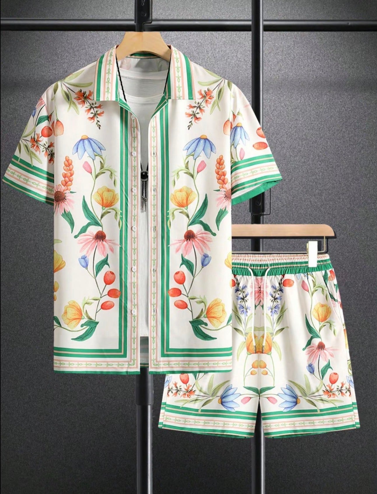 Men's Summer Beach Casual Short Sleeve Button Shirt Set