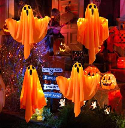 CNMTCCO 4-Pack Orange Halloween Ghost Decorations with LED Lights | Minja Superstore
