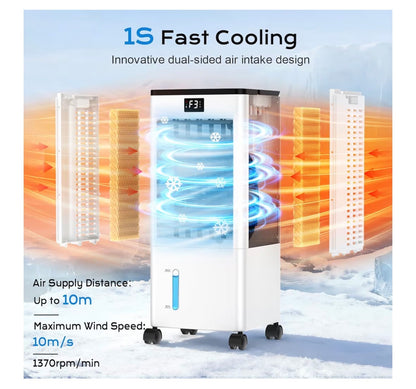 Mobile Air Conditioners, 60W Evaporative Air Cooler, LED Display 10M/S 3 Modes 8L Tank 12H Timer 60°/120° Oscillation Low Noise, Touch/Remote Control 4 Ice Box Air Conditioner Unit for Home Bedroom