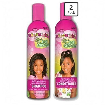 African Pride Dream Kids Olive Miracle Shampoo & Conditioner Set | Detangling Hair Care