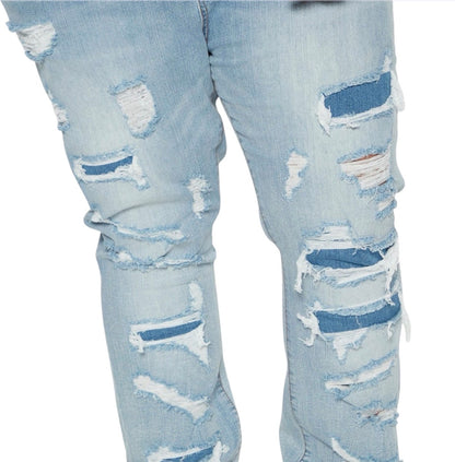 Through It Ripped Skinny Flared Jeans Vintage Blue Wash
