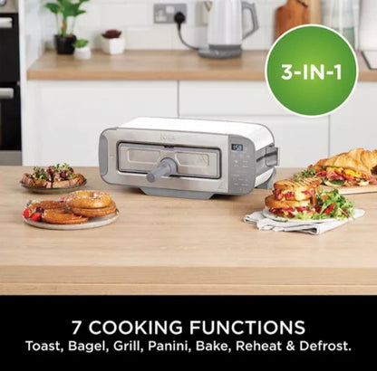 Foodi 3-in-1 Toaster, Grill and Panini Press with Flip Design, 7 Cooking Functions, 7 Toast Shades, Includes Panini Press, Bake Tray and Crumb Tray, Stainless Steel, ST202UK