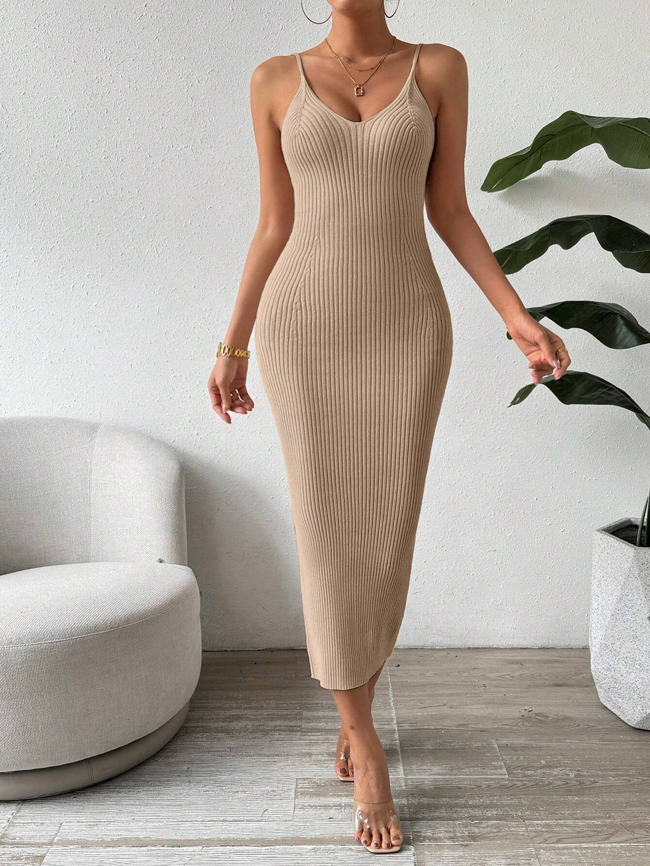 Raffinée Women's Elegant Solid Color Slim Fit Sleeveless Knit Sweater Dress