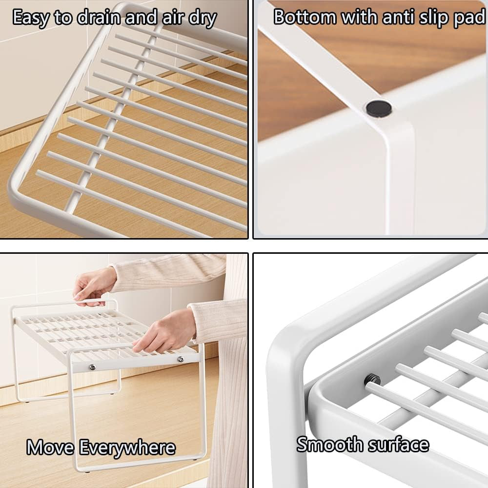 Shelf Insert, Kitchen Cupboard Organiser with Non-Slip Mat, Kitchen Cabinet Insert, for Kitchen/Bathroom/Table Top/Sideboard (White)
