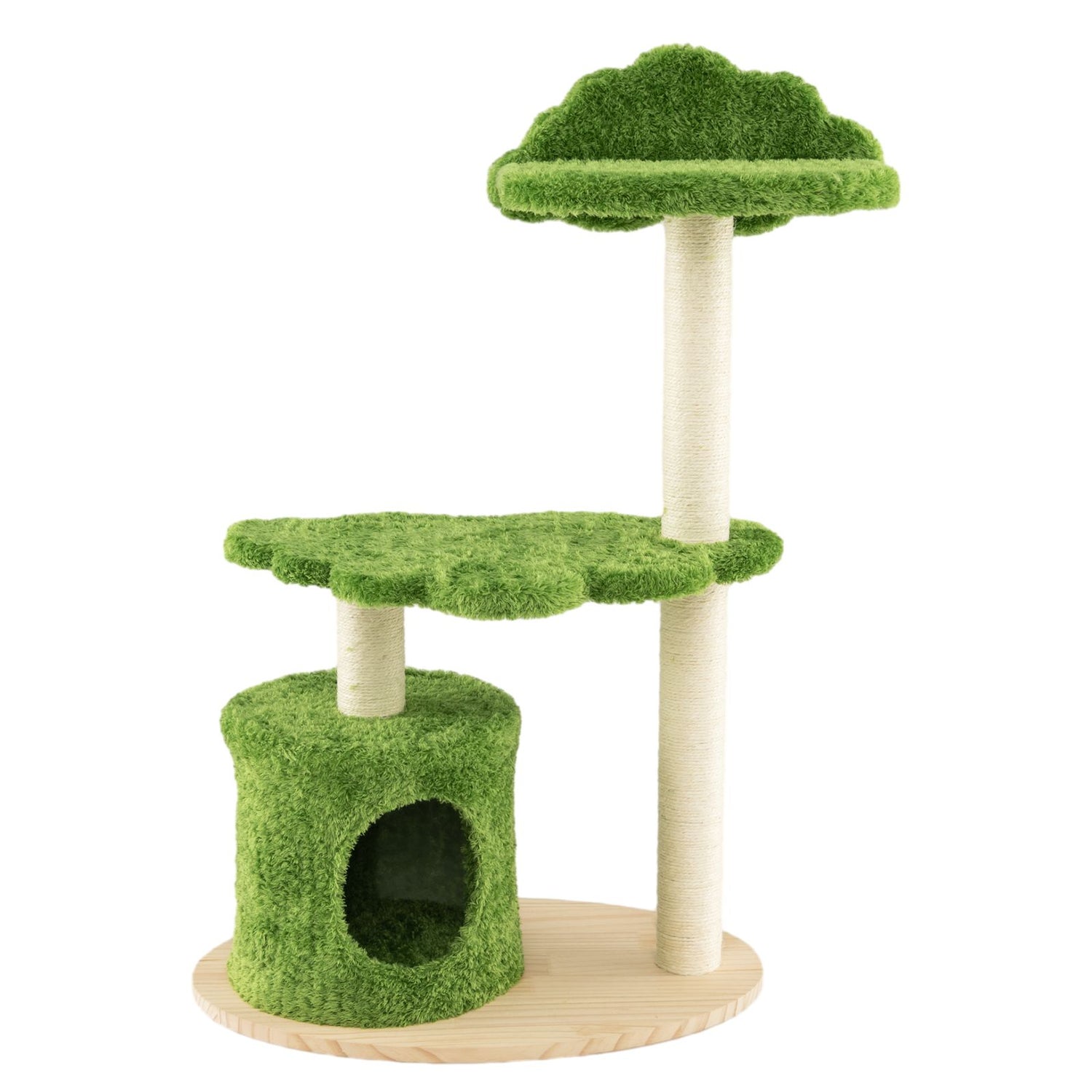 Deluxe 97 cm Cat Tree with Plush Green Cloud Platform and Fully Wrapped Sisal Scratching Posts