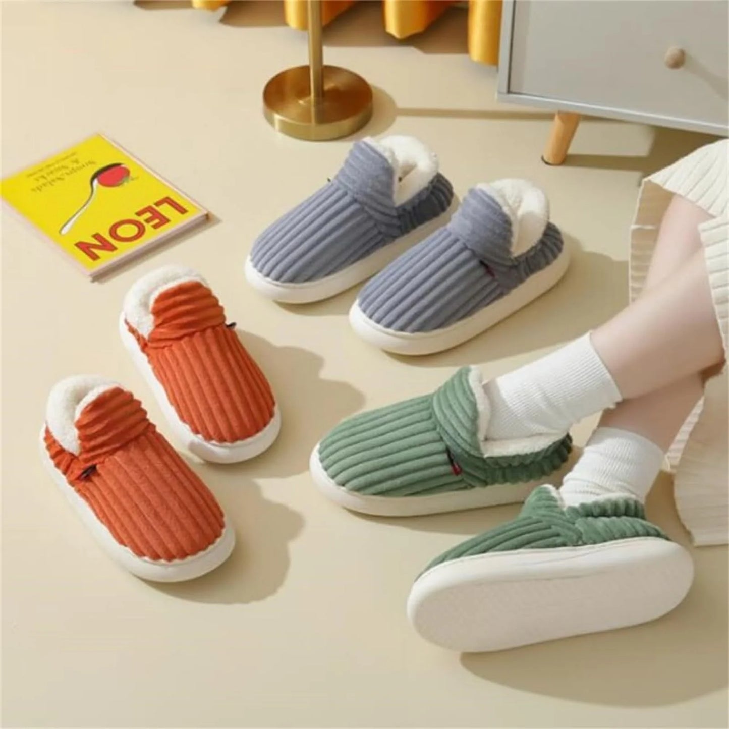 Cross-Border New Style Cotton Shoes with Heel for Women, Indoor Winter Velvet Thick-Soled Warm-Soled Foreign Trade Cotton Shoes for Men, Home Shoes with Heel