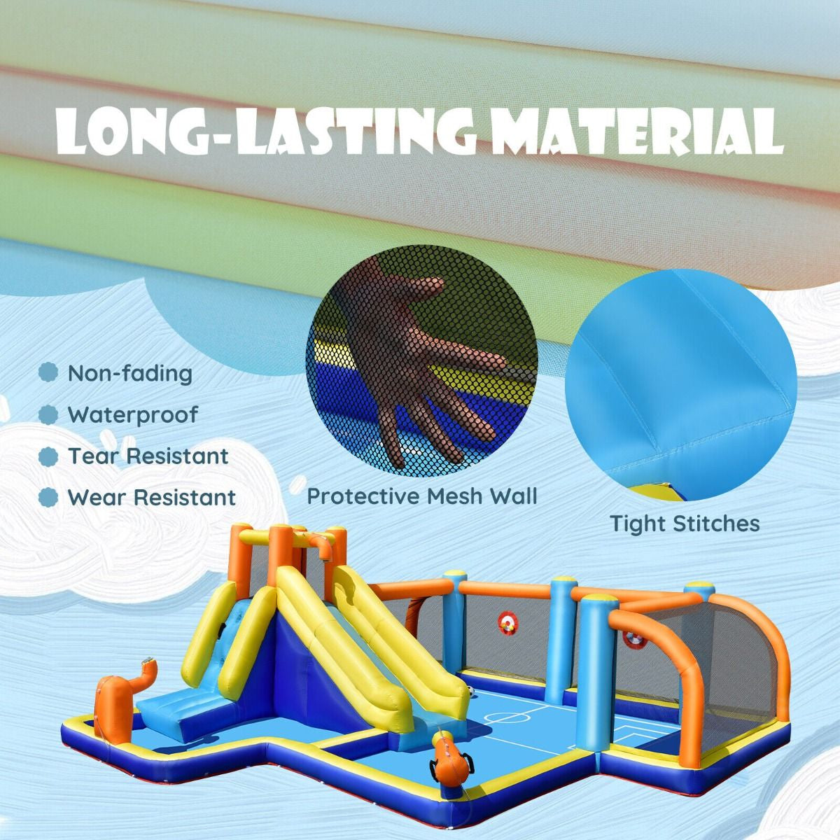 Inflatable Water Bounce House Featuring Slide and Water Cannons