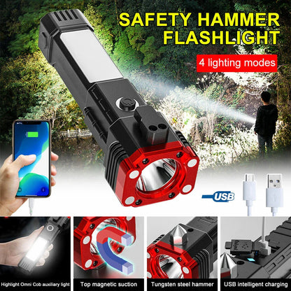 Car Safety Hammer Multifunctional Charging Power Work Light Emergency Fire Self-Rescue Breaking Window Self-Defense Flashlight