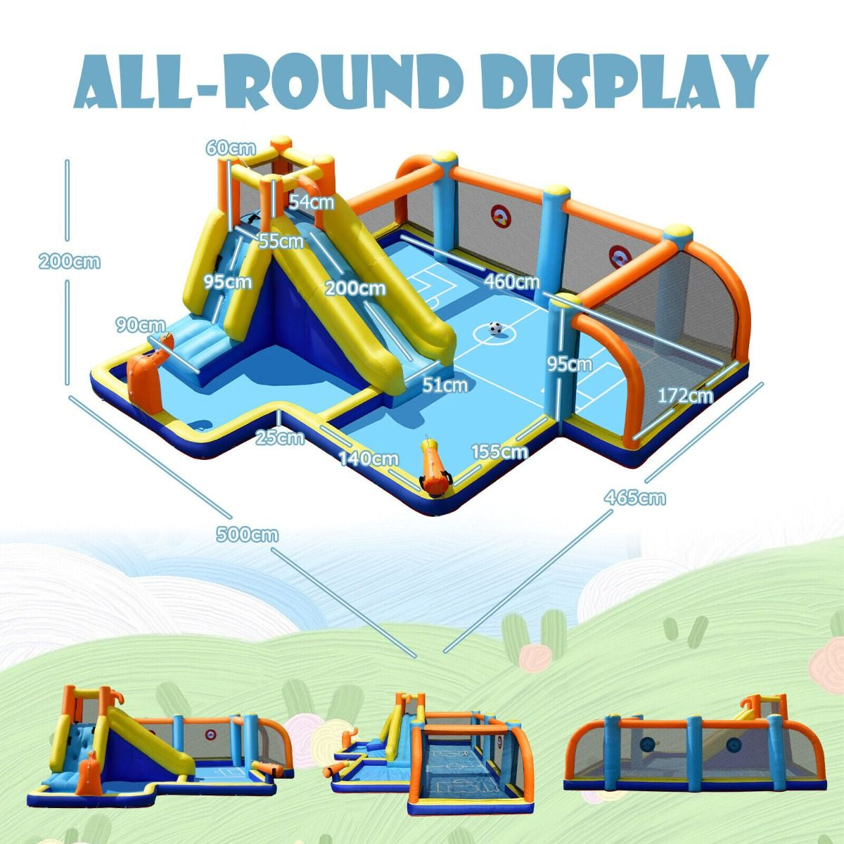 Inflatable Water Bounce House Featuring Slide and Water Cannons