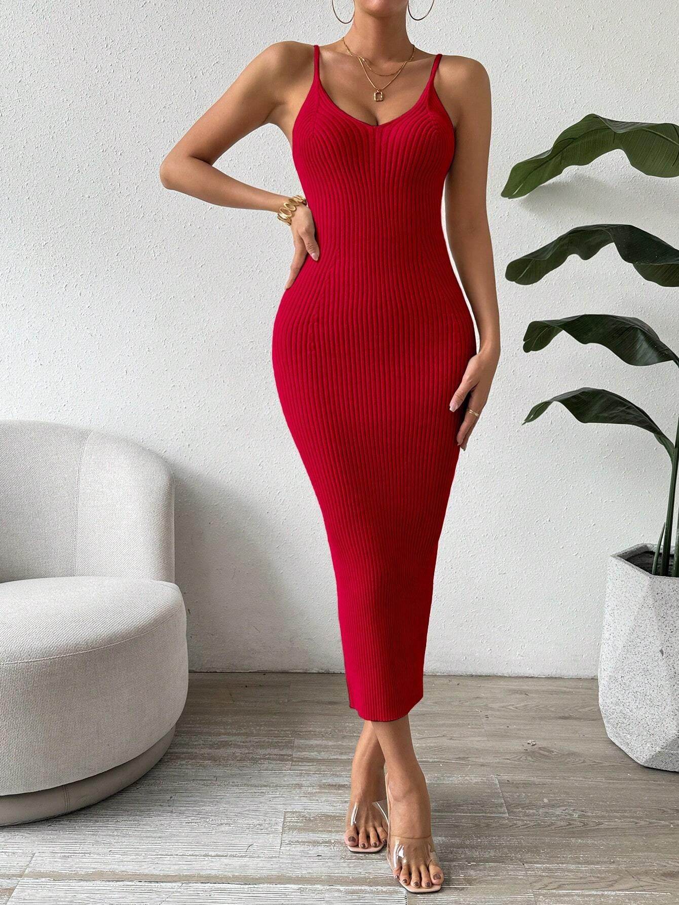 Raffinée Women's Elegant Solid Color Slim Fit Sleeveless Knit Sweater Dress