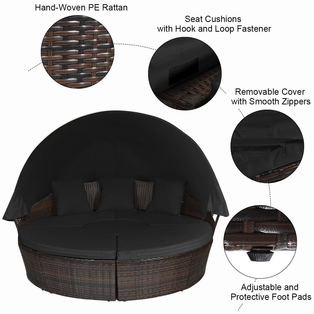 Outdoor Wicker Round Sectional Daybed for Patios and Gardens