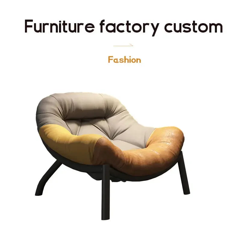 Lazy Cowhide High Rebound Sofa Chair Single Person Light Luxury Lazy Sofa Chair Italian Minimalist Living Room Leisure Chair