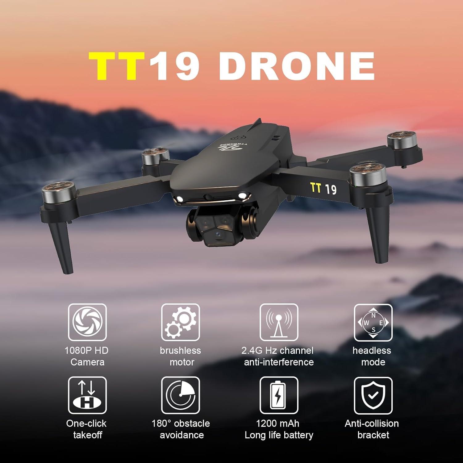 TT19 Drone with Camera for Beginners Obstacle Avoidance RC Drones for Adults Brushless Motor Foldable Mini Quadcopter 3D Flips Altitude Hold with Propeller Guards