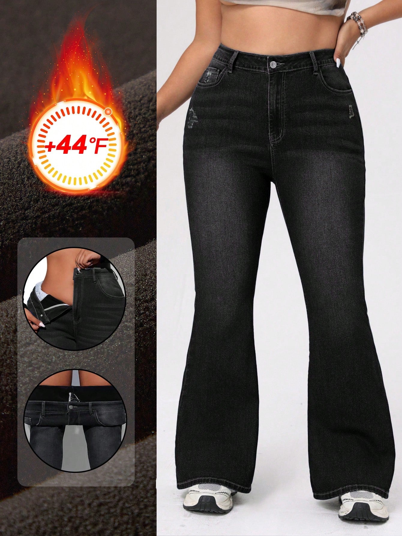 ICON Plus Size Women's Distressed Flared Jeans
