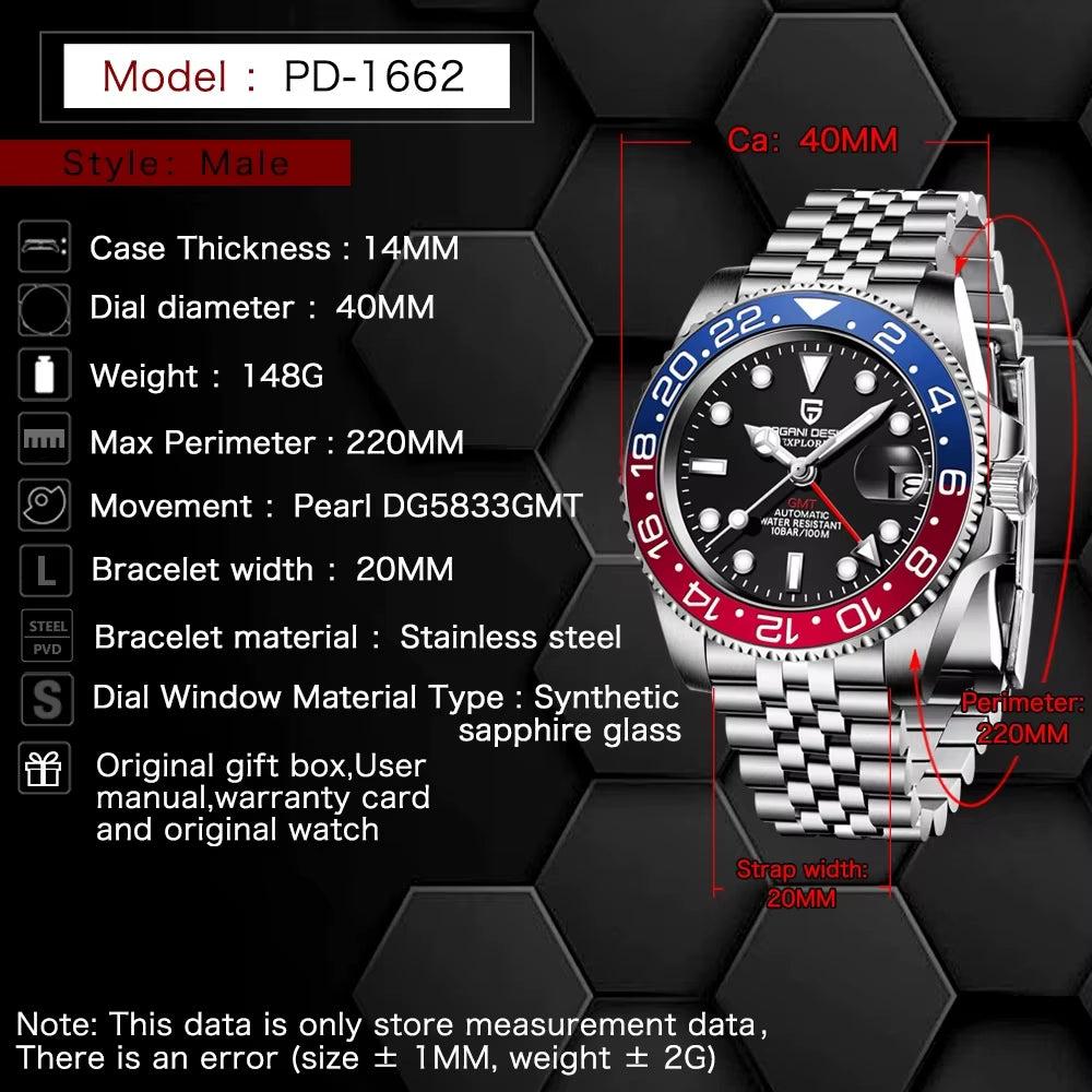 Top Brand Men Mechanical Wristwatches Luxurys Ceramic Bezel GMT Watches Automatic 100M Waterproof Watch for Men