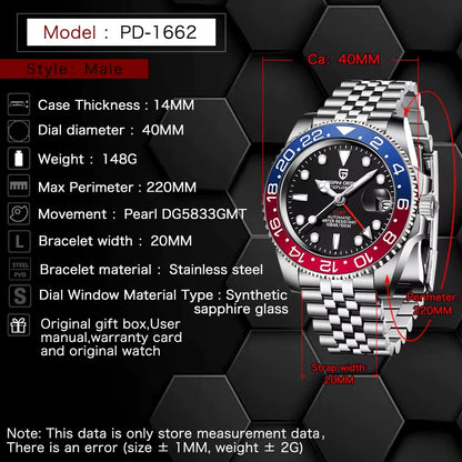 Top Brand Men Mechanical Wristwatches Luxurys Ceramic Bezel GMT Watches Automatic 100M Waterproof Watch for Men