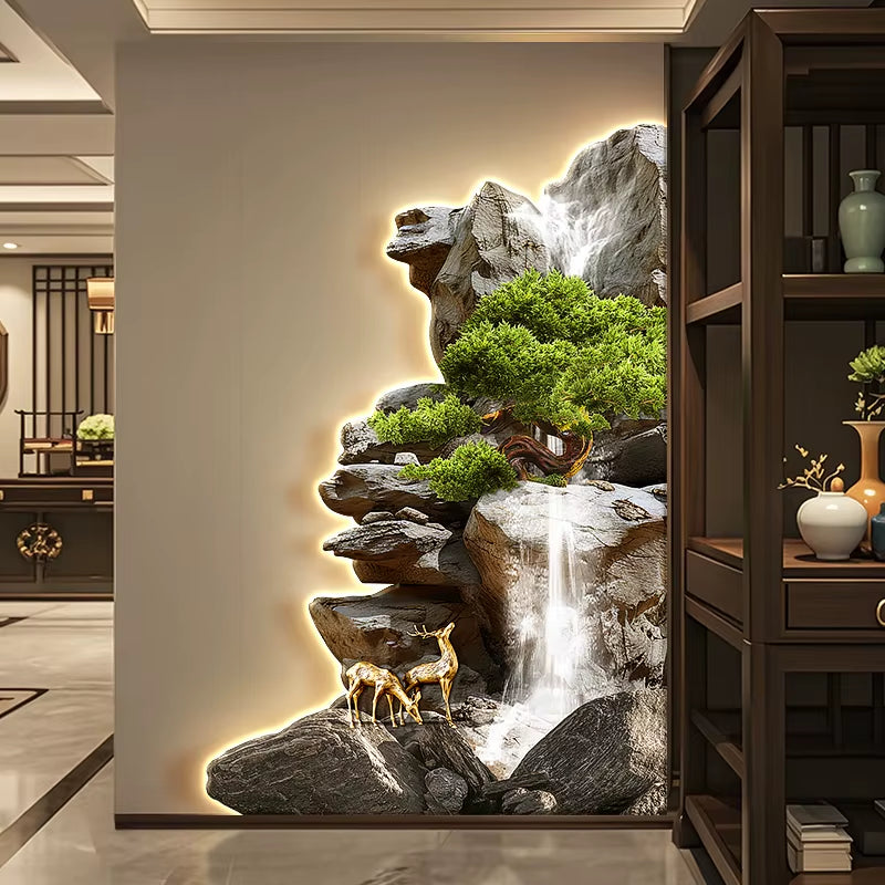 Welcome Guests to the Living Room Decoration Painting, Pine Sofa Background, Wall Mounted Painting, Deer Corner Lamp Mural