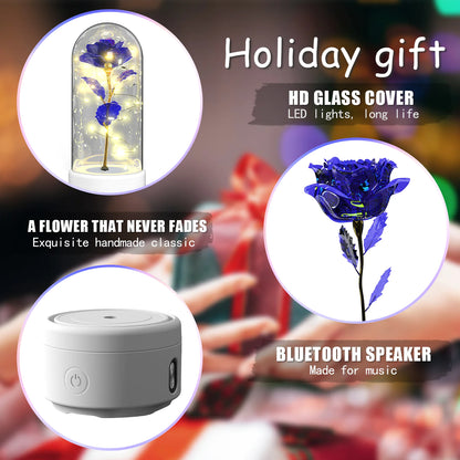 Creative 2 in 1 Rose Flowers LED Light and Bluetooth Speaker Valentine'S Day Gift Rose Luminous Night Light Ornament in Glass Cover