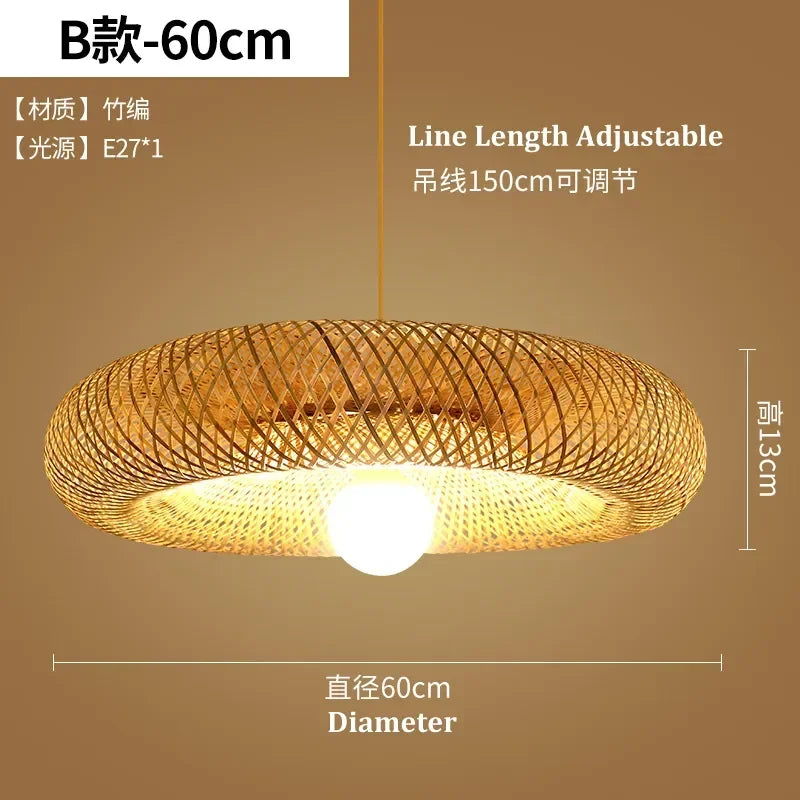 Bamboo Hand Weaving Pendant Light 80Cm Rattan Craft Woven LED Ceiling Lamp Chandelier Fixture Home Bedroom Decor Hanging Lustre