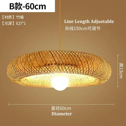 Bamboo Hand Weaving Pendant Light 80Cm Rattan Craft Woven LED Ceiling Lamp Chandelier Fixture Home Bedroom Decor Hanging Lustre
