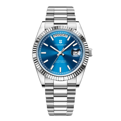 NH36 Mechanical Men'S Watch Date of the Week Show President Chain Strap Steel Case Watch Threaded Arc Bezel Waterp